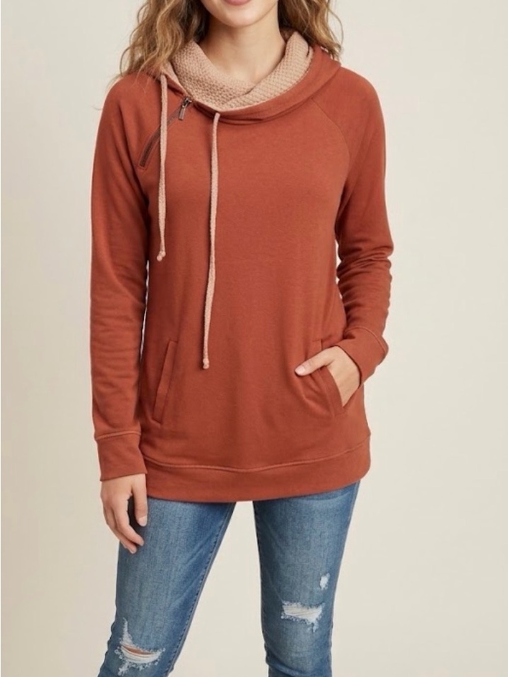 Maurices Rust Red Double Layer Hoodie Sweatshirt Size L